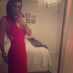 Red Jersey Backless Cutout Maxi